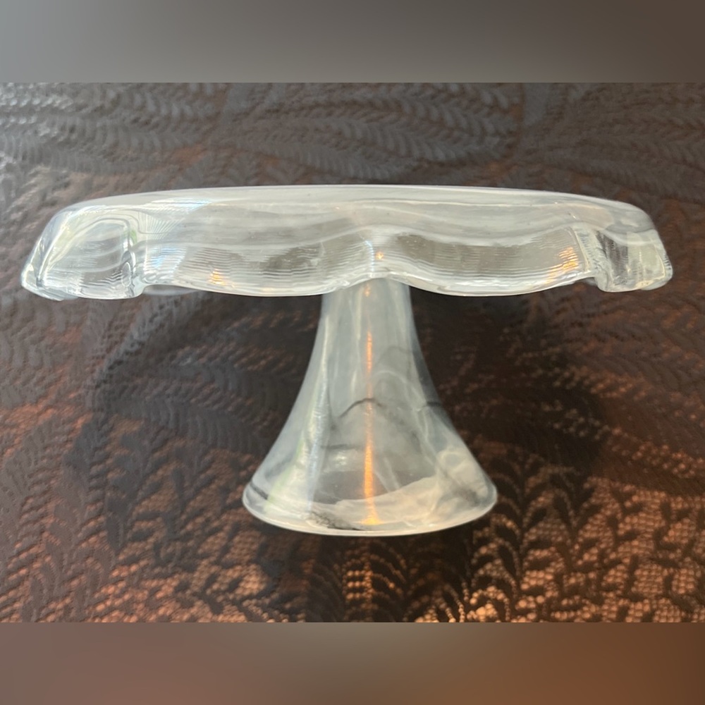 Decorative Handblown Glass Cake Stand Grey/Black/White/Clear Swirl - Picture 5 of 7